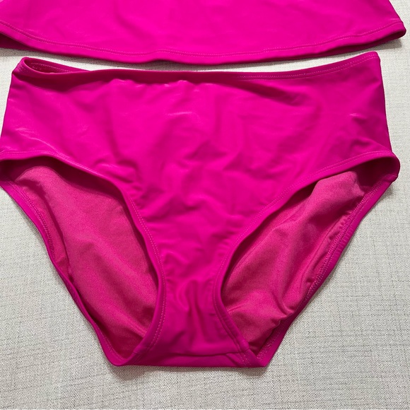 DKNY Ladies Swimsuit Ruffle Tankini Pink 2 Piece Set Size Large - Picture 9 of 11